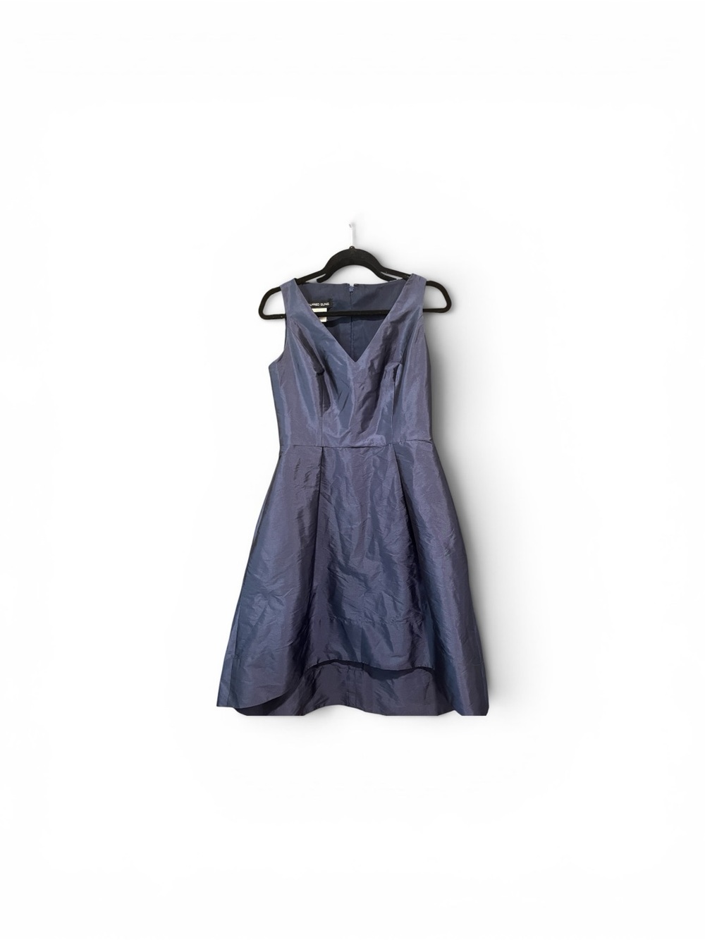 ALFRED SUNG Iridescent Steel Blue V-Neck A-Line Dress